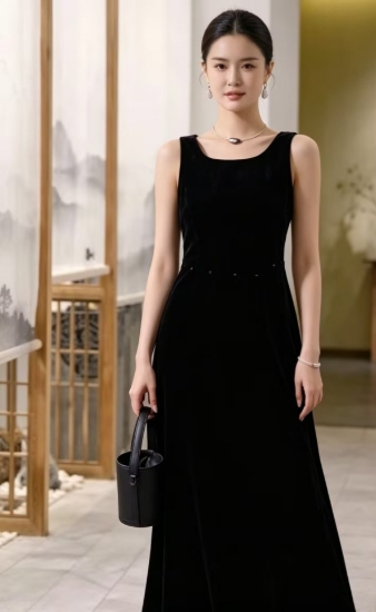 图片 【24ASMY3011】真丝丝绒礼服裙