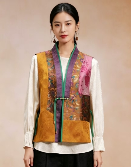 图片 【26AZJ006】真丝香云纱拼花马甲